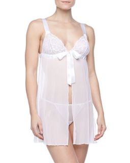 Womens Fetherston Lace/Mesh Babydoll with Thong   Cosabella   White (LARGE)