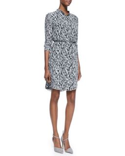 Womens 3/4 Sleeve Multi Print Dress with Skinny Belt   Magaschoni   Graphic