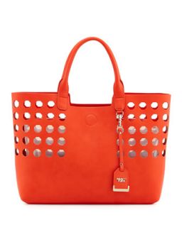 Hexagon Perforated Faux Leather Tote Bag, Orange   POVERTY FLATS by rian