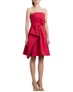Womens Strapless Colorblock Bow Dress   Halston Heritage   Crimson boysenber