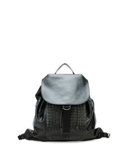Mens Woven Leather Backpack, Black   Bottega Veneta   Black