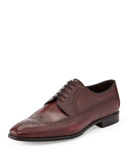Mens Leather Wing Tip Derby Shoe, Dark Brown   A.Testoni   (9 1/2)