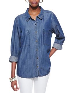 Womens Long Sleeve Denim Shirt, Classic Blue   Eileen Fisher   Denim (XL (18))