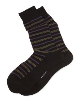 Mens Mid Calf Neat Stripe Knit Socks, Black   Pantherella   Black
