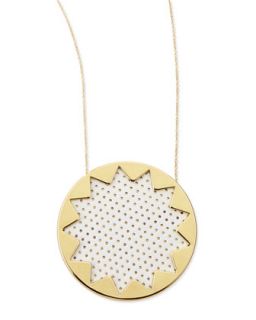 Sunburst Perforated Pendant Necklace, White   House of Harlow   White