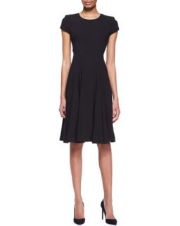 Womens Short Sleeve Crepe A Line Dress, Noir Black   Zac Posen   Noir (6)