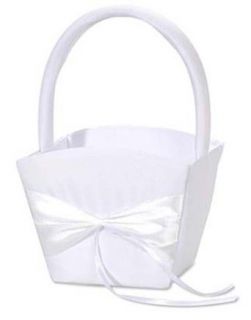 Small Satin Padded Flower Girl Basket, White Wedding Ceremony Accessories Clothing