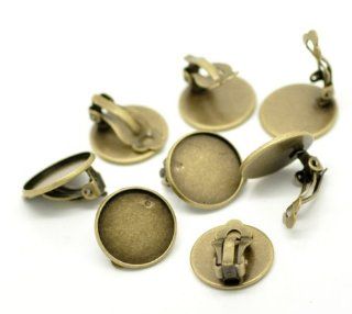 20 Antiqued Brass/gold Round Earring Ear Clip Cabochon Frame Setting 21x20 Fits 18mm 10 Pair