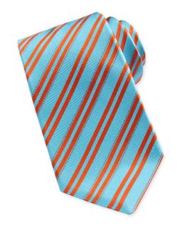 Mens Double Stripe Woven Tie, Aqua/Orange   Kiton   Aqua orange