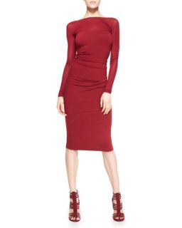 Womens Long Sleeve Low Back Sheath Dress, Ruby Red   Donna Karan   Ruby