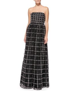 Womens Milly Strapless Beaded Windowpane Pattern Ball Gown   Alice + Olivia  