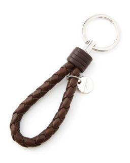 Mens Intrecciato Leather Loop Key Chain, Brown   Bottega Veneta   Brown