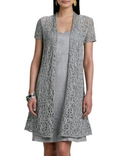 Womens Rustic Luster Long Lacy Cardigan   Eileen Fisher   Vapor(pewter) (X 