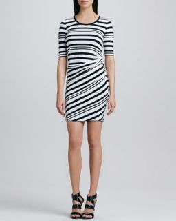Womens Striped Half Sleeve Dress   DKNY   White/Black (MEDIUM/8 10)