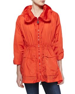 Womens Nylon Hooded Zip Jacket, Orange   Moncler   Orange (4/XL)
