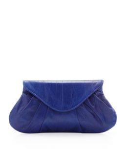 Lotte Pleated Leather Flap Clutch Bag, Cobalt   Lauren Merkin