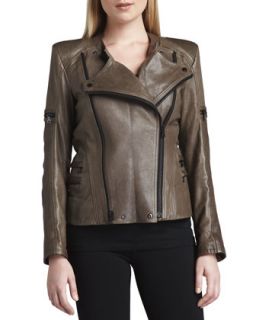 Womens Leather Moto Zipper Jacket   Jo Peters   Brown (4 6)