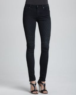 Womens Patterned Zipper Cuff Skinny Jeans, Vintage Black   D ID Denim  