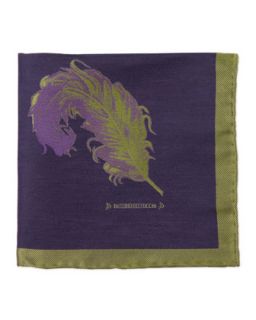 Mens Feather Pocket Square, Navy/Green   Massimo Bizzocchi   Navy/Green