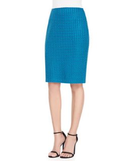 Womens Damier Tweed Knit Pencil Skirt   St. John Collection   Prussian (6)