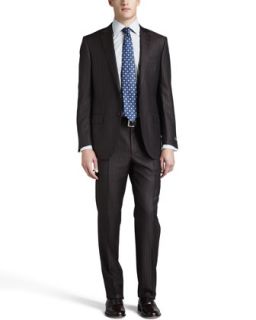 Mens Pinstripe Herringbone Suit, Brown/Gray   Ermenegildo Zegna   Gray (46R)