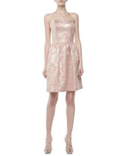 Womens Strapless Jacquard Fit & Flare Dress   Laundry by Shelli Segal   Pale