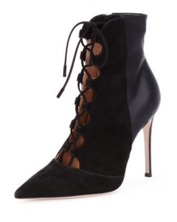 Suede Lace Up Ankle Bootie, Black   Gianvito Rossi   Black (38.0B/8.0B)