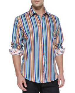 Mens Cinzano Vertical Multi Stripe Shirt   Robert Graham   Multi (XL)