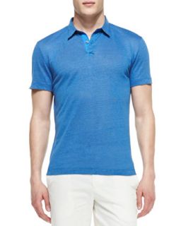 Mens Linen Solid Two Button Polo   Theory   Bright blue (X LARGE)