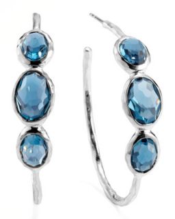 Rock Candy Silver 3 Stone Hoop Earrings, London Blue   Ippolita   Blue