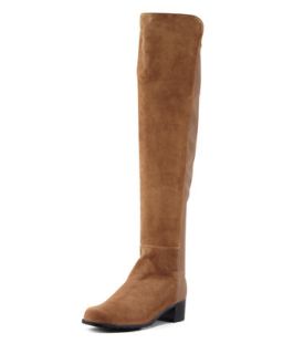 Reserve Suede Stretch Back Over the Knee Boot, Tan   Stuart Weitzman   Cuero