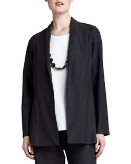 Womens Long Washable Crepe Shawl Collar Jacket   Eileen Fisher   Black (X 