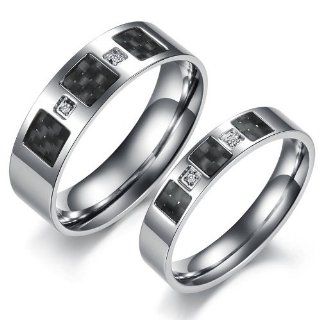 His & Hers Matching Set Titanium and Tungsten Carbide Couple True and Deep Love Wedding Band Ring Set (Available Sizes 5 to 10) (Hers, 5) Jewelry