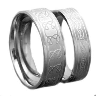 His And Hers Wedding Ring Sets Titanium Band Ridged Edge Celtic Scroll Engraved Wedding Ring Sets 6/8mm Jewelry