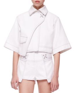 Womens Short Sleeve Cropped Trench Jacket   Alexander Wang   Cellophane (10)