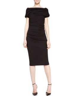 Womens Short Sleeve Ruched Sheath Dress, Black   Escada   Black (44)