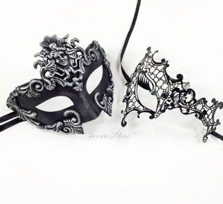 New His & Hers Phantom Masquerade Masks [Black Themed]   Bestselling Black Half Mask and Laser Cut Masquerade Mask with Diamonds  Beauty