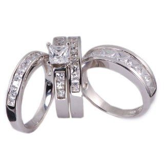 His & Hers 4pc Matching Engagement Ring Set .925 Sterling Silver Size 5 12 (.925 Size His 7 Her 7) Bridal Sets Rings Jewelry