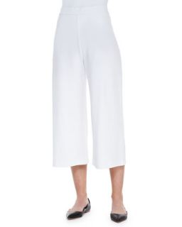 Knit Cropped Wide Leg Pants, Womens   Joan Vass   Bright white (3X (22/24W))