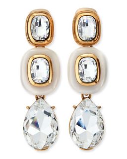 Resin & Crystal Clip On Earrings, White   Oscar de la Renta   White