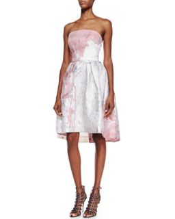 Womens Strapless Floral Cocktail Dress, Ivory/Pink   Monique Lhuillier   Poppy