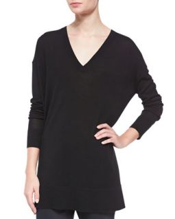 Womens Long Sleeve Oversized V Neck Sweater, Black   THE ROW   Black (X SMALL)