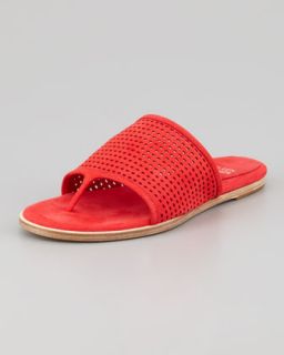 Perforated Leather Thong Sandal, Red   Eileen Fisher   Tulip (red) (35.0B/5.0B)