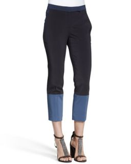 Womens Cropped Colorblock Silk Pants   Brunello Cucinelli   Navy/Black/Galaxy