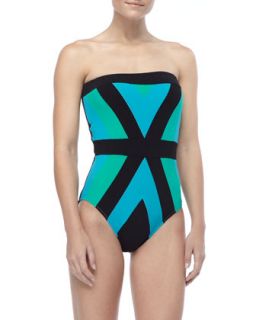 Womens Bandeau One Piece Swimsuit   Gottex   Turquoise multi (8)