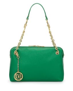Saffiano Cow Detail Faux Leather Shoulder Bag, Green   Love Moschino