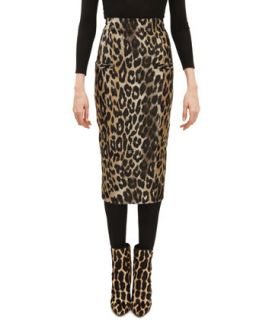 Womens Leopard Jacquard Midi Pencil Skirt   Balmain   Noir beige camel (38/4)