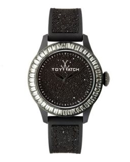 Baguette Bezel Glitter Silicone Watch, Black   Toy Watch   Black