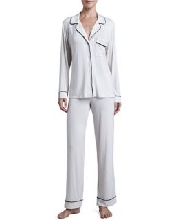 Womens Gisele Long Pajama Set, Ivory/Navy   Eberjey   Ivory w/ navy dot (SMALL)