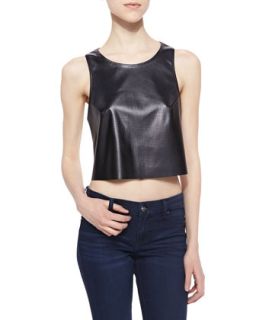 Womens Faux Leather Perforated Crop Top, Black   Cusp by    Black